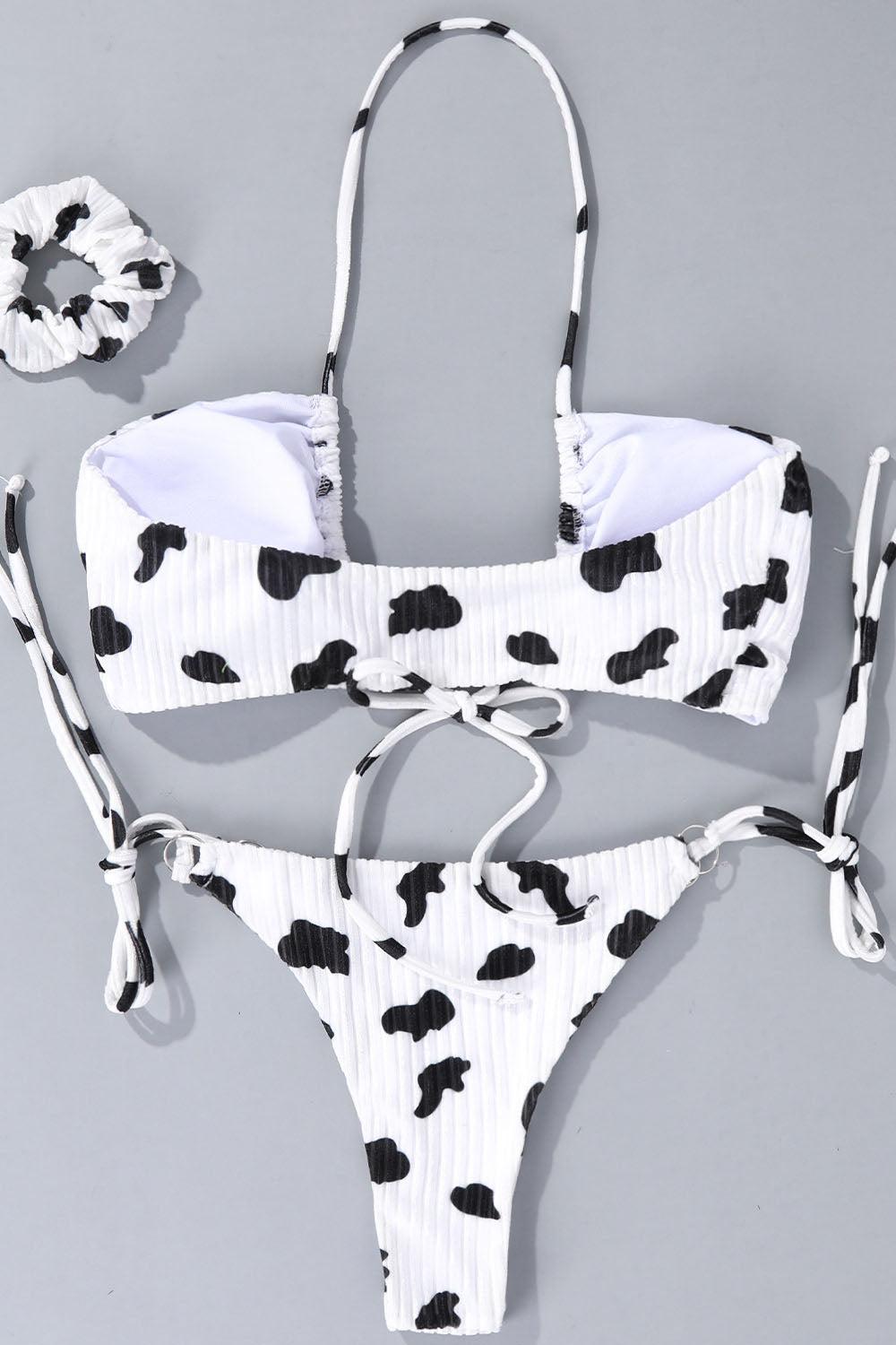 Black-Cow-Print-Front-Tie-Bikini-Two-Piece-Set