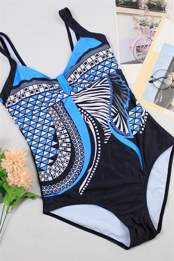 Blue-Women-Push-Up-Plus-Size-One-Piece-Swimwear