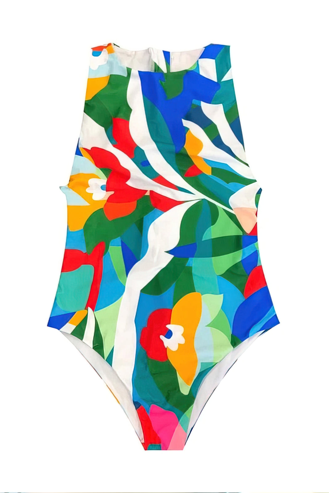 Colorful-Sleeveless-Back-Zipper-One-Piece-Swimsuit