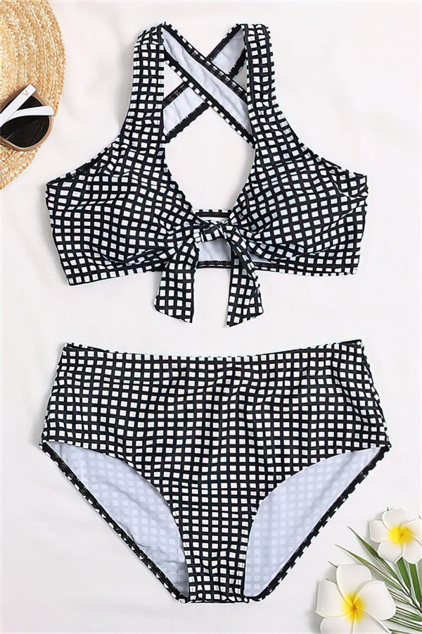 Cute Black Lattice Teenage Bikini Two Pieces Bathing Suits – BelaWave