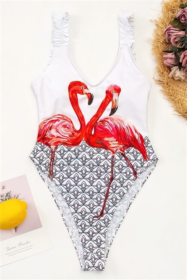 Flamingo-Print-Ruffled-One-Piece-Swimsuit