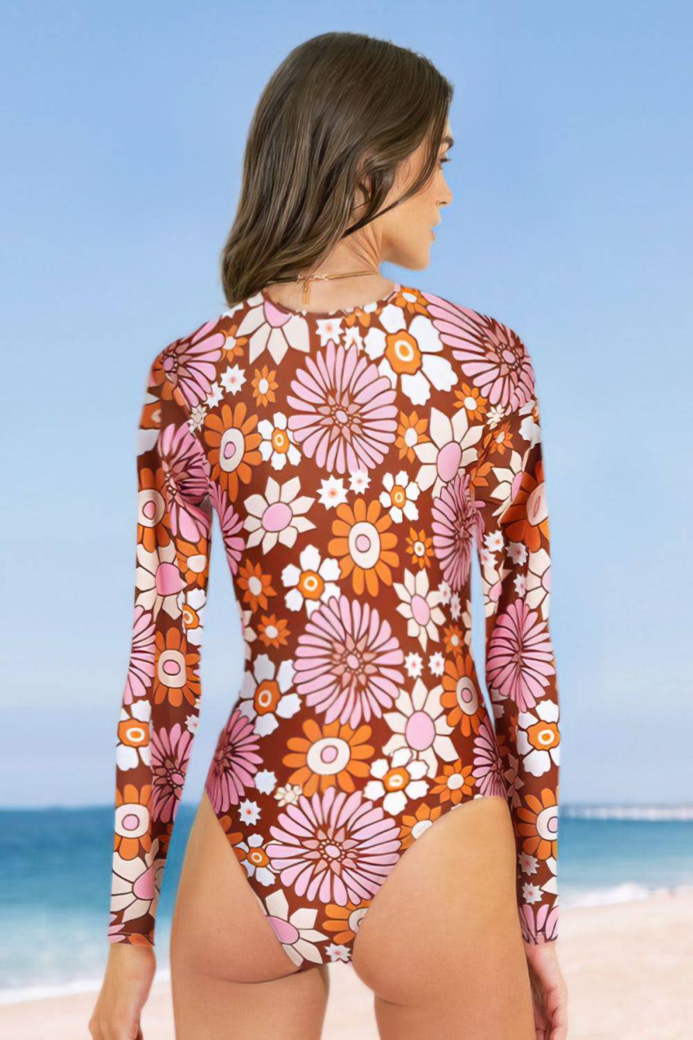 Floral-Print-Zip-Front-Long-Sleeve-One-Piece-Surf-Swimsuit