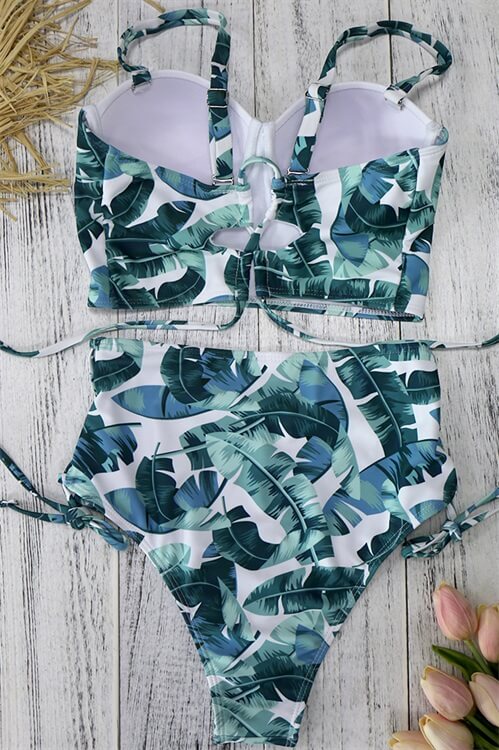 Leaf-Print-One-Piece-High-Waist-Multi-Rope-Swimsuit