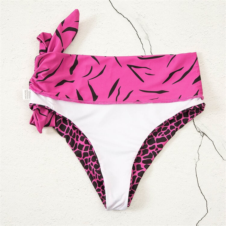 Leopard-Animal-Print-One-Shoulder-Strap-Bikini