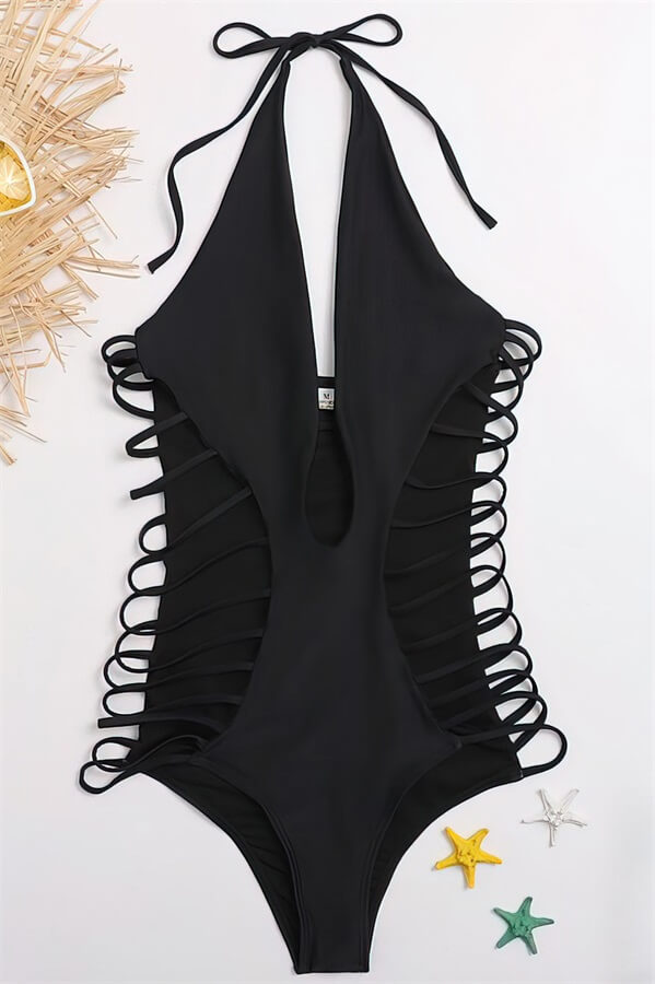 Multi-Rope-Deep-V-Hollow-Backless-One-Piece-Swimsuit-Black