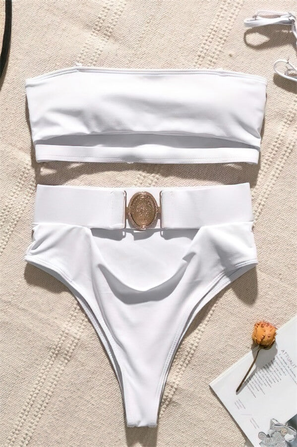 White Black Strapless High Waist Two Piece Bathing Suit – BelaWave