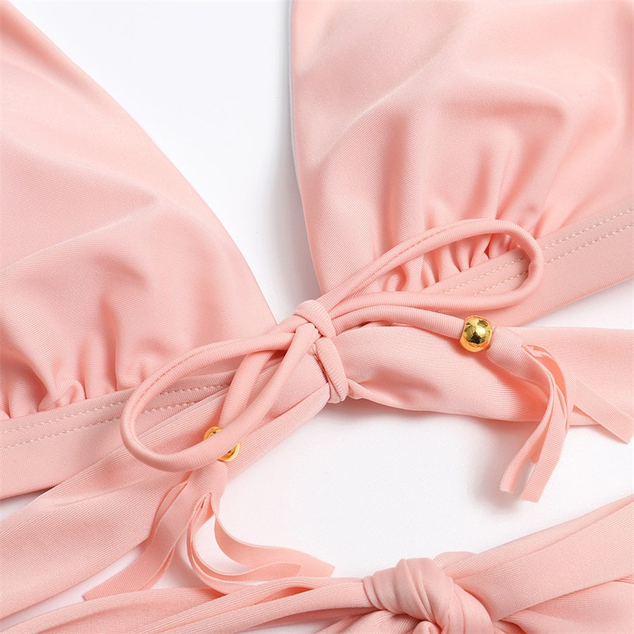 Pink-Front-Tie-High-Waisted-Bikini-Two-Piece-Set