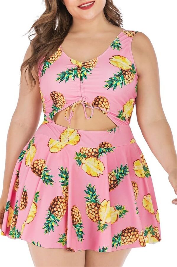 Plus-Size-One-Piece-Dress-Tankini-Swimsuit-Pink
