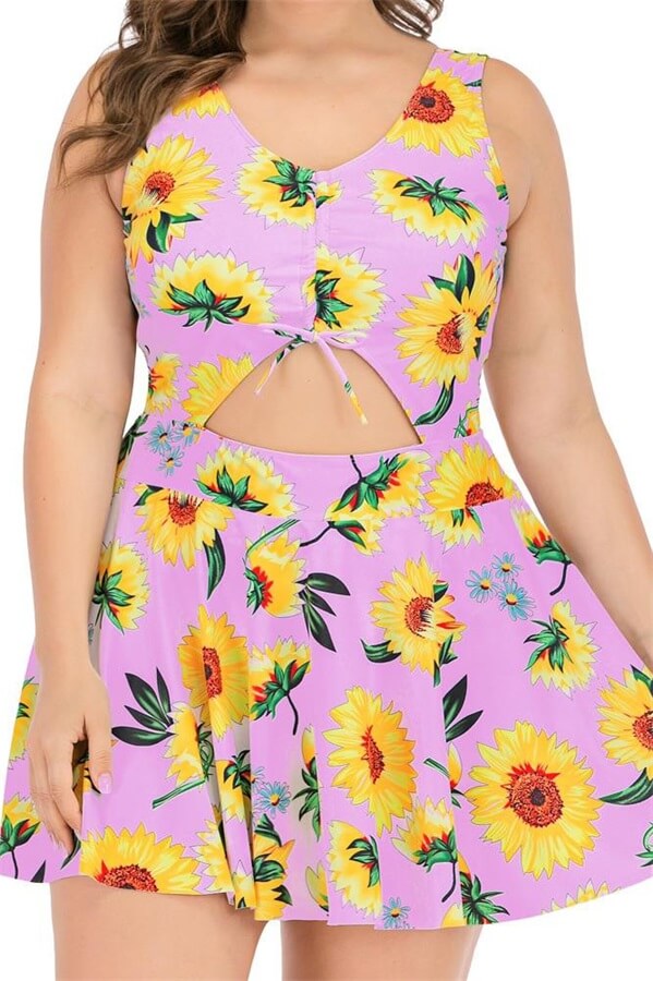 Plus-Size-One-Piece-Dress-Tankini-Swimsuit-Pink