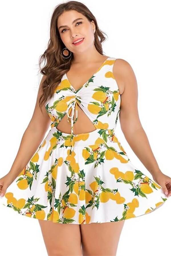 Plus-Size-One-Piece-Dress-Tankini-Swimsuit-White-Lemon