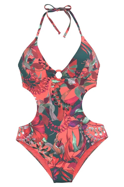 Red-Flower-Print-Back-Hollow-One-Piece-Swimsuit