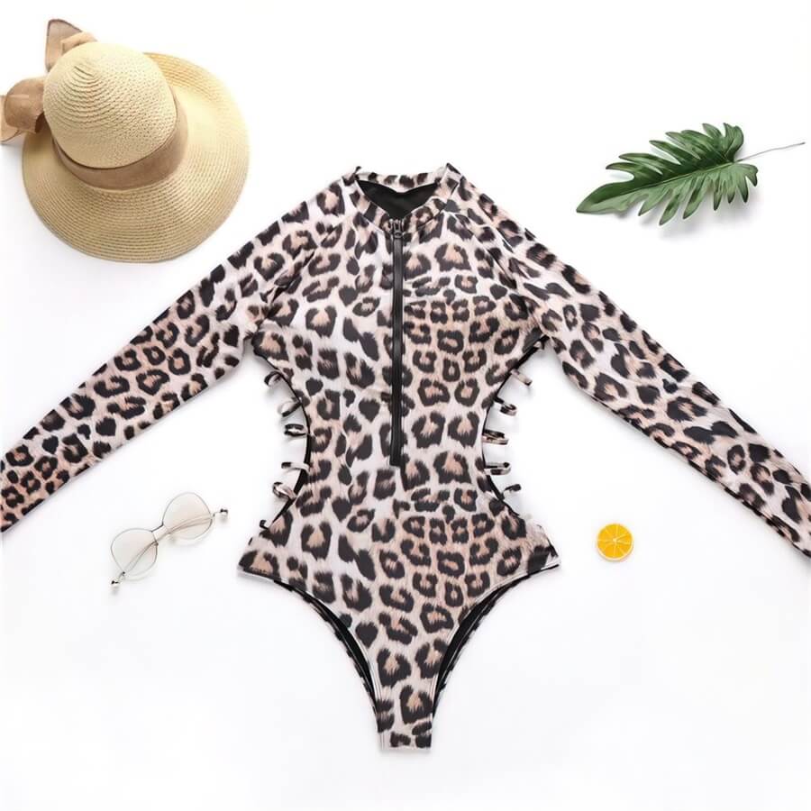 Floral Print Zip Front Long Sleeve One Piece Surf Swimsuit – BelaWave