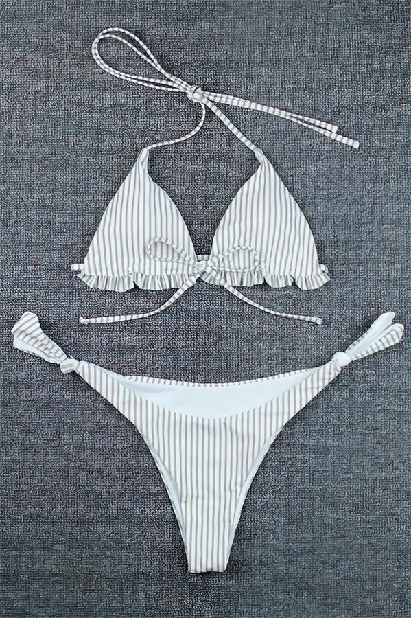 Sexy Stripe High Waist Brazilian Two Piece Bikini Set