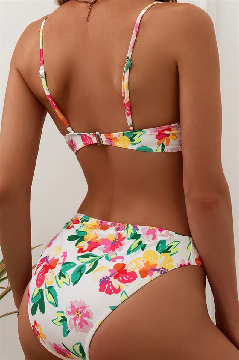 Maillot de bain deux pièces Yong Girl blanc à fleurs Image secondaire du produit